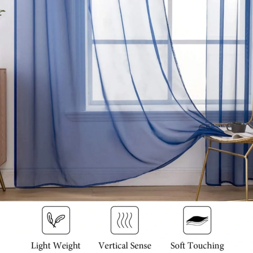Luxury Home | Set of 2 Elegant meets Chic Navy Blue Sheer Curtain Panels